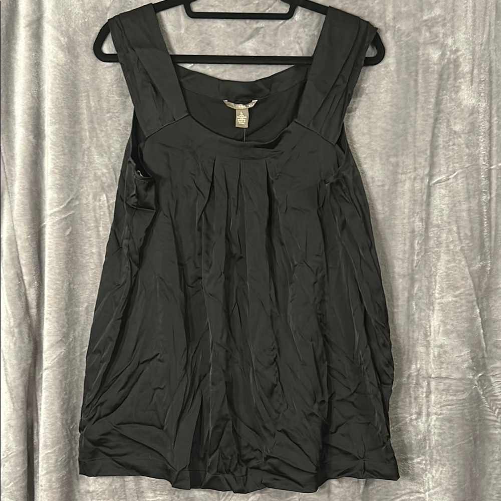 Black Pleated Sleeveless Tank Top